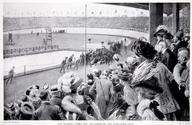 Das Ziel des Marathonlaufs, die Olympischen Spiele, 1908